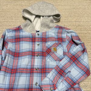 Kids Carhartt Plaid Flannel Long Sleeve Button-Up Shirt with Hood